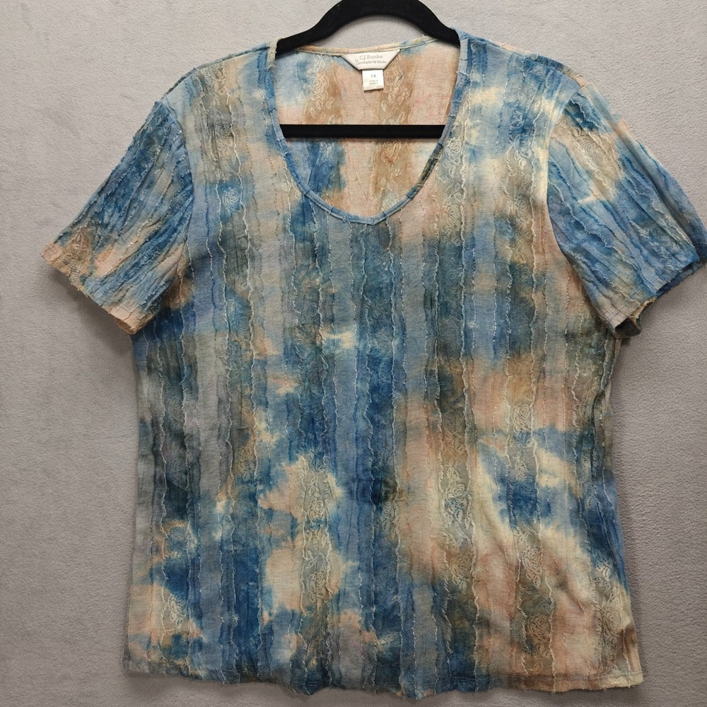 CJ‎ Banks Coastal Lace Top Womens 1X Boho Fairy Grunge Whimsical Beach Summer